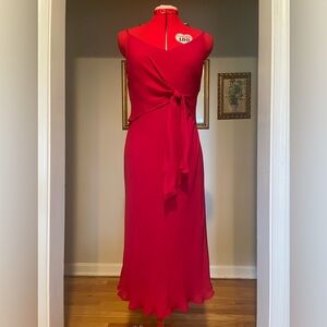 VTG Yves Cossette Depeche 100% Silk Ruby Red Midi Slip Style Cocktail Dress